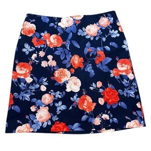 Talbots Navy Blue Floral Print A-Line Skirt Size 8 Lined Coastal